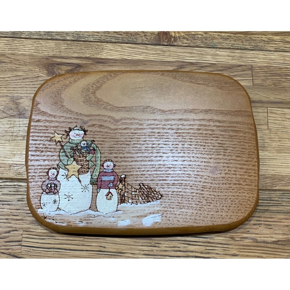 K.S. Lanam Longaberger Vintage Wooden Snowman Lid Rustic Winter Decor 90s Retro
